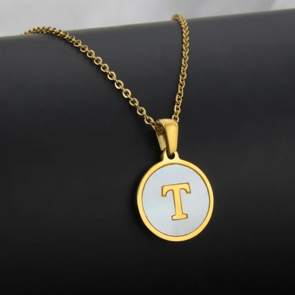 Initial Neckace - Inlay Shell and 18K Plated Gold Pendant Necklace Letter T